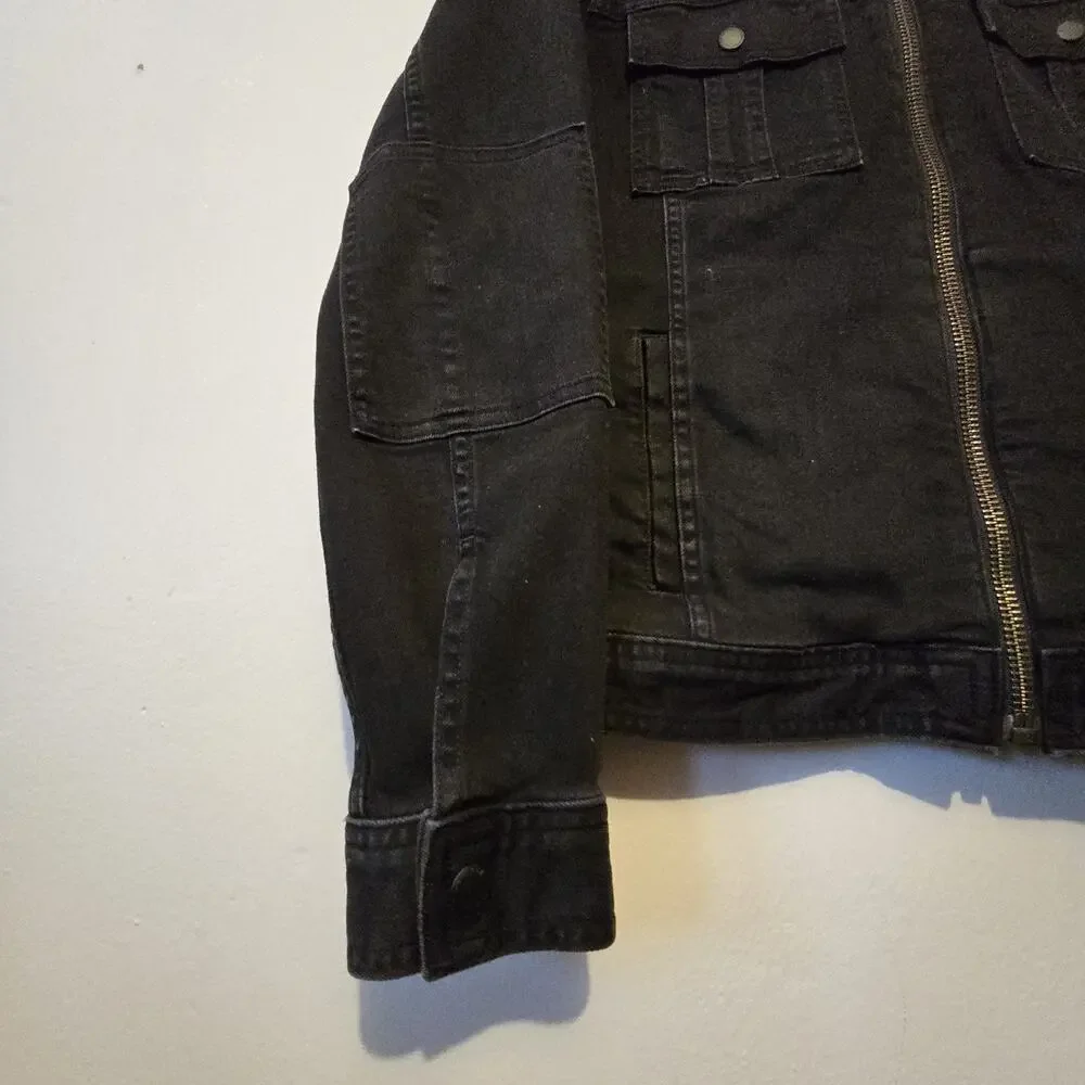 Duluth‎ Trading Daily Denim Moto Jacket Womens MED Black Full Zip Pockets Biker